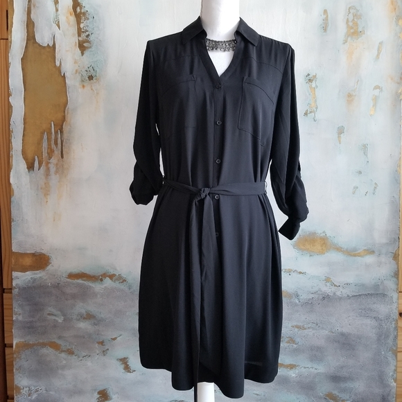 Express Dresses & Skirts - Express Black Crepe lined mini Shirt Dress